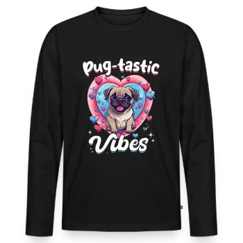 Pug Dog Breed Pet - Pug-tastic Vibes - T-shirt manches longues Premium bio Homme - noir - Devant - Nico (187cm)