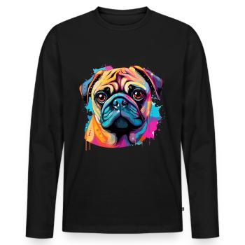 Pop Art Colorful Pug Dog Breed Pet - graphique - T-shirt manches longues Premium bio Homme - noir - Devant - Nico (187cm)