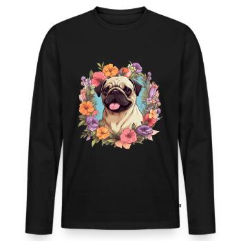 Pug Dog Breed Pet avec fleurs - graphique - T-shirt manches longues Premium bio Homme - noir - Devant - Nico (187cm)