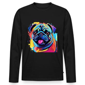 Pop Art Colorful Pug Dog Breed Pet - graphique - T-shirt manches longues Premium bio Homme - noir - Devant - Nico (187cm)