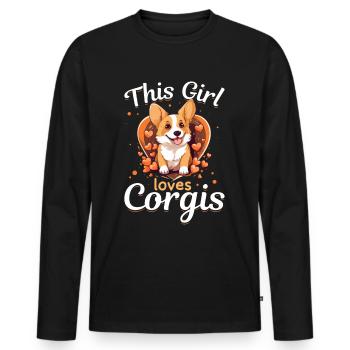 Welsh Corgi Pembroke Dog Breed Pet - Men's Premium Organic Long Sleeve Shirt - black - Front - Nico (187cm)