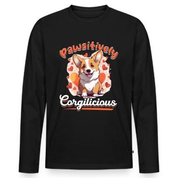 Welsh Corgi Pembroke Dog Breed Pet - Men's Premium Organic Long Sleeve Shirt - black - Front - Nico (187cm)