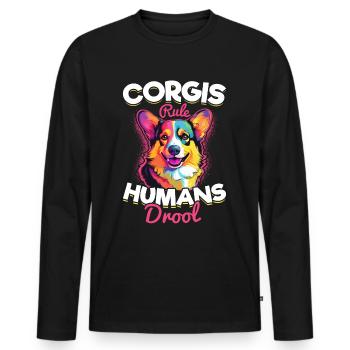 Welsh Corgi Pembroke Dog Breed Pet Corgis - Men's Premium Organic Long Sleeve Shirt - black - Front - Nico (187cm)