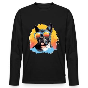 Boston Terrier Bostie Dog Breed Pet with Sunglasse - Men's Premium Organic Long Sleeve Shirt - black - Front - Nico (187cm)