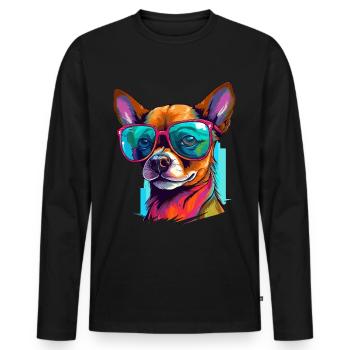 Chihuahua Chiwawa Dog Breed Pet avec lunettes de soleil - T-shirt manches longues Premium bio Homme - noir - Devant - Nico (187cm)