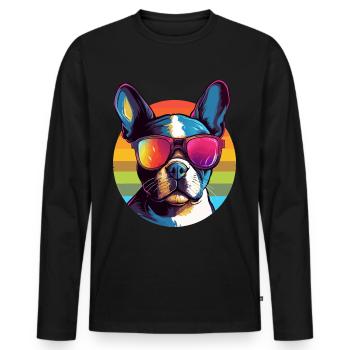 Boston Terrier Bostie Dog Breed Pet avec lunettes de soleil - T-shirt manches longues Premium bio Homme - noir - Devant - Nico (187cm)