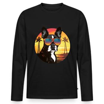 Boston Terrier Bostie Dog Breed Pet avec lunettes de soleil - T-shirt manches longues Premium bio Homme - noir - Devant - Nico (187cm)