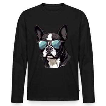 Boston Terrier Bostie Dog Breed Pet avec lunettes de soleil - T-shirt manches longues Premium bio Homme - noir - Devant - Nico (187cm)