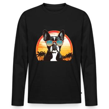Boston Terrier Bostie Dog Breed Pet avec lunettes de soleil - T-shirt manches longues Premium bio Homme - noir - Devant - Nico (187cm)