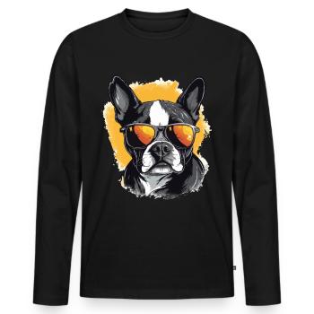 Boston Terrier Bostie Dog Breed Pet avec lunettes de soleil - T-shirt manches longues Premium bio Homme - noir - Devant - Nico (187cm)