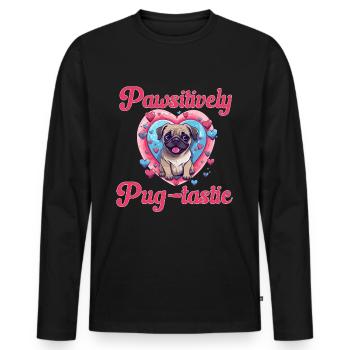 Pug Dog Breed Pet - Pawsitively Pug-tastic - T-shirt manches longues Premium bio Homme - noir - Devant - Nico (187cm)