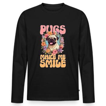 Pug Dog Breed Pet - Pugs make me smile - Men's Premium Organic Long Sleeve Shirt - black - Front - Nico (187cm)