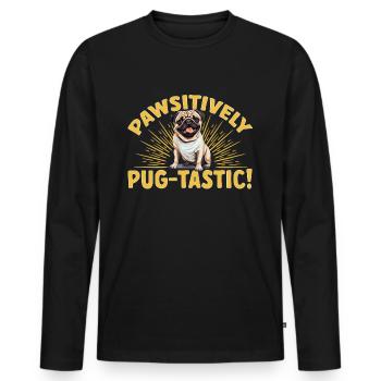 Pug Dog Breed Pet - Pawsitively Pug-tastic! - T-shirt manches longues Premium bio Homme - noir - Devant - Nico (187cm)
