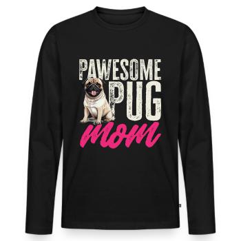 Pug Dog Breed Pet - Pawsome Pug Mom - Men's Premium Organic Long Sleeve Shirt - black - Front - Nico (187cm)