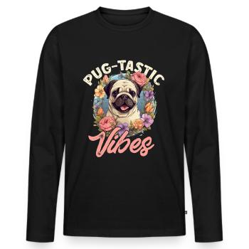 Pug Dog Breed Pet - Pug-tastic Vibes - T-shirt manches longues Premium bio Homme - noir - Devant - Nico (187cm)