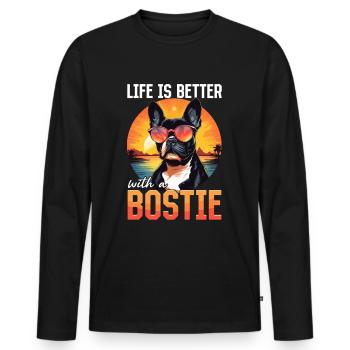 Boston Terrier Dog Breed Pet Life Is Better - Männer Premium Bio Langarmshirt - Schwarz - Vorne - Nico (187cm)