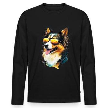 Chien de berger Shetland avec lunettes de soleil - T-shirt manches longues Premium bio Homme - noir - Devant - Nico (187cm)