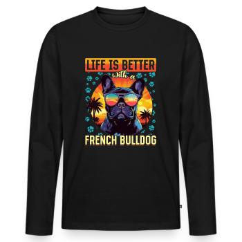 La vie d’animal de compagnie de race est meilleure avec un bouledogue français - T-shirt manches longues Premium bio Homme - noir - Devant - Nico (187cm)