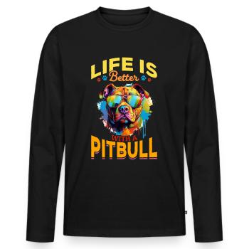 La vie d’animal de compagnie de race de chien Pittie est meilleure avec un pitbull - T-shirt manches longues Premium bio Homme - noir - Devant - Nico (187cm)