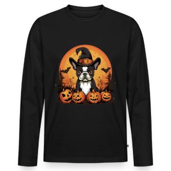 Boston Terrier Bostie Dog Pet Halloween Pumpkins - Men's Premium Organic Long Sleeve Shirt - black - Front - Nico (187cm)