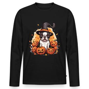 Boston Terrier Bostie Dog Pet Halloween Citrouilles - T-shirt manches longues Premium bio Homme - noir - Devant - Nico (187cm)