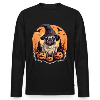 Carlin Dog Race Pet Halloween Citrouilles - T-shirt manches longues Premium bio Homme - noir - Devant - Nico (187cm)