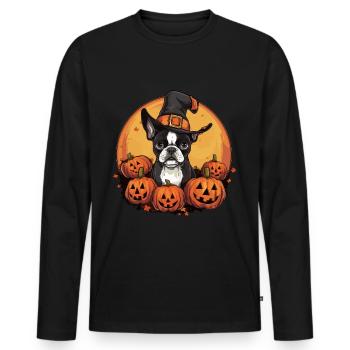 Boston Terrier Bostie Dog Pet Halloween Pumpkins - Men's Premium Organic Long Sleeve Shirt - black - Front - Nico (187cm)