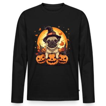 Carlin Dog Race Pet Halloween Citrouilles - T-shirt manches longues Premium bio Homme - noir - Devant - Nico (187cm)