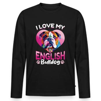 British English Bulldog lover - Men's Premium Organic Long Sleeve Shirt - black - Front - Nico (187cm)