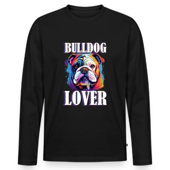 British English Bulldog lover - Bulldog lover - Men's Premium Organic Long Sleeve Shirt - black - Front - Nico (187cm)