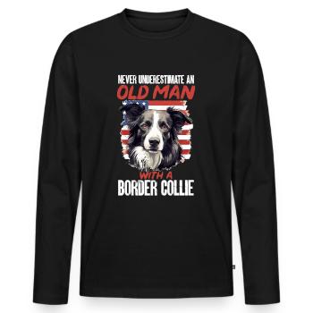 Border Collie Dog - Ne sous-estimez jamais - T-shirt manches longues Premium bio Homme - noir - Devant - Nico (187cm)