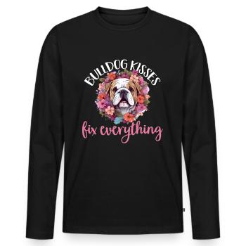 British English Bulldog love kisses Réparer tout - T-shirt manches longues Premium bio Homme - noir - Devant - Nico (187cm)