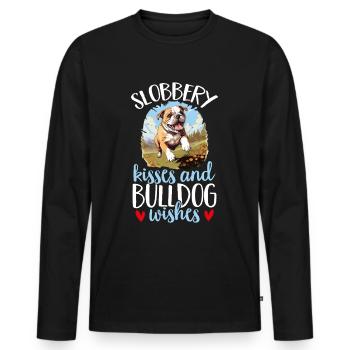 British English Bulldog lover - Slobbery Kisses - Men's Premium Organic Long Sleeve Shirt - black - Front - Nico (187cm)