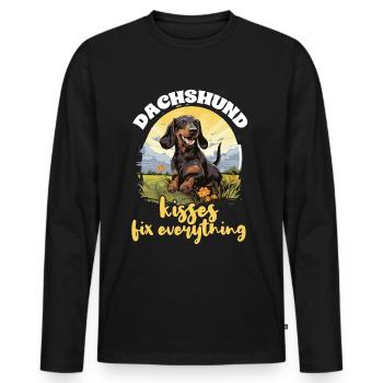sausage dog Dachshund kisses Fix everything - Men's Premium Organic Long Sleeve Shirt - black - Front - Nico (187cm)