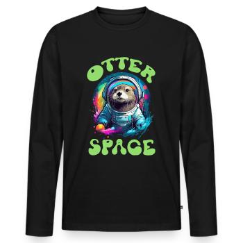Otter Animal Kids & Adult - Otter Space - Männer Premium Bio Langarmshirt - Schwarz - Vorne - Nico (187cm)