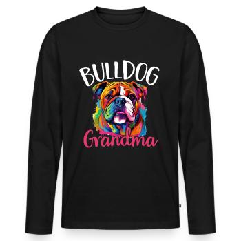 British English Bulldog lover - Bulldog Grandma - Men's Premium Organic Long Sleeve Shirt - black - Front - Nico (187cm)