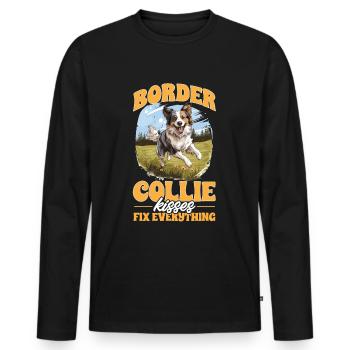 Border Collie Dog - Les baisers de Collie réparent tout - T-shirt manches longues Premium bio Homme - noir - Devant - Nico (187cm)