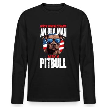 Pittie Never Underestimate Old Man with a Pitbull - Men's Premium Organic Long Sleeve Shirt - black - Front - Nico (187cm)