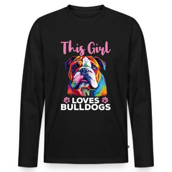 Bouledogue anglais britannique amant - Cette fille aime - T-shirt manches longues Premium bio Homme - noir - Devant - Nico (187cm)