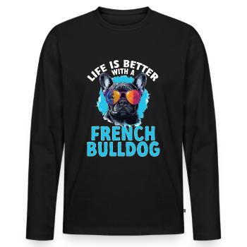 La vie est meilleure avec un bouledogue français - T-shirt manches longues Premium bio Homme - noir - Devant - Nico (187cm)