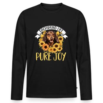 Blaireau saucisse chien teckel vie pure joie - T-shirt manches longues Premium bio Homme - noir - Devant - Nico (187cm)