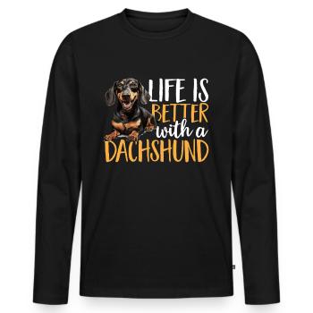 Dachshund wiener sausage dog Life Is Better - Men's Premium Organic Long Sleeve Shirt - black - Front - Nico (187cm)