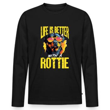 La vie du chien Rottweiler est meilleure avec un rottie - T-shirt manches longues Premium bio Homme - noir - Devant - Nico (187cm)