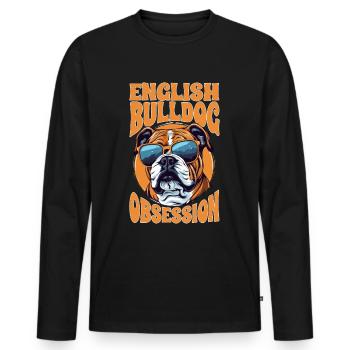 British English Bulldog lover - Bulldog Obsession - Men's Premium Organic Long Sleeve Shirt - black - Front - Nico (187cm)