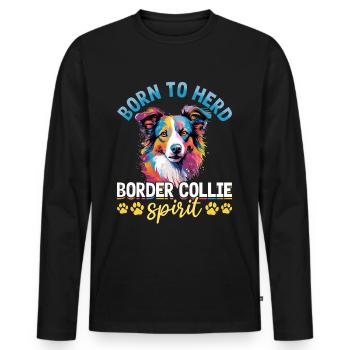 Chien Border Collie Né pour troupeau Border Collie - T-shirt manches longues Premium bio Homme - noir - Devant - Nico (187cm)