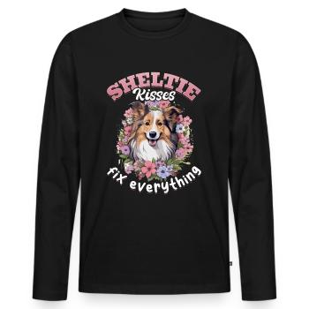 Shetland Berger chien Sheltie bisous fix everythin - T-shirt manches longues Premium bio Homme - noir - Devant - Nico (187cm)