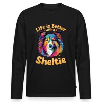 Chien de berger Shetland Chien Sheltie La vie est meilleure - T-shirt manches longues Premium bio Homme - noir - Devant - Nico (187cm)