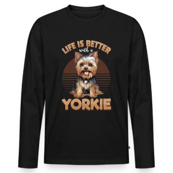 Yorkshire Terrier Dog Yorkie - Life is better - Männer Premium Bio Langarmshirt - Schwarz - Vorne - Nico (187cm)