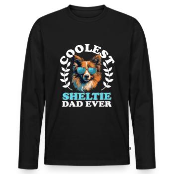Shetland Sheepdog Dog - Coolest Sheltie Dad Ever - Men's Premium Organic Long Sleeve Shirt - black - Front - Nico (187cm)