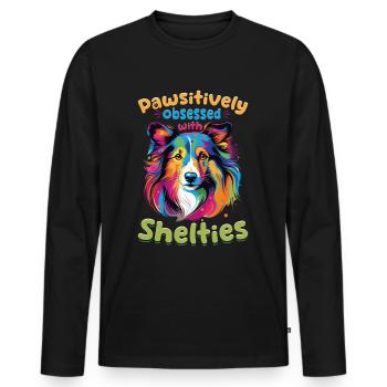 Chien de berger Shetland Chien Sheltie - Pawsitively - T-shirt manches longues Premium bio Homme - noir - Devant - Nico (187cm)